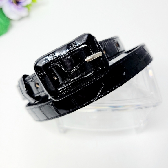 Ann Turk Black Patent Leather Crocodile Animal Print Vintage Belt - Picture 3 of 8